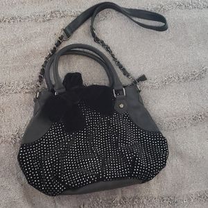 BETSY JOHNSON crossbody black bag faux diamonds